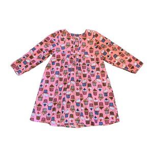 Pink Chicken Cupcake Print Dress - Pink and Brown
